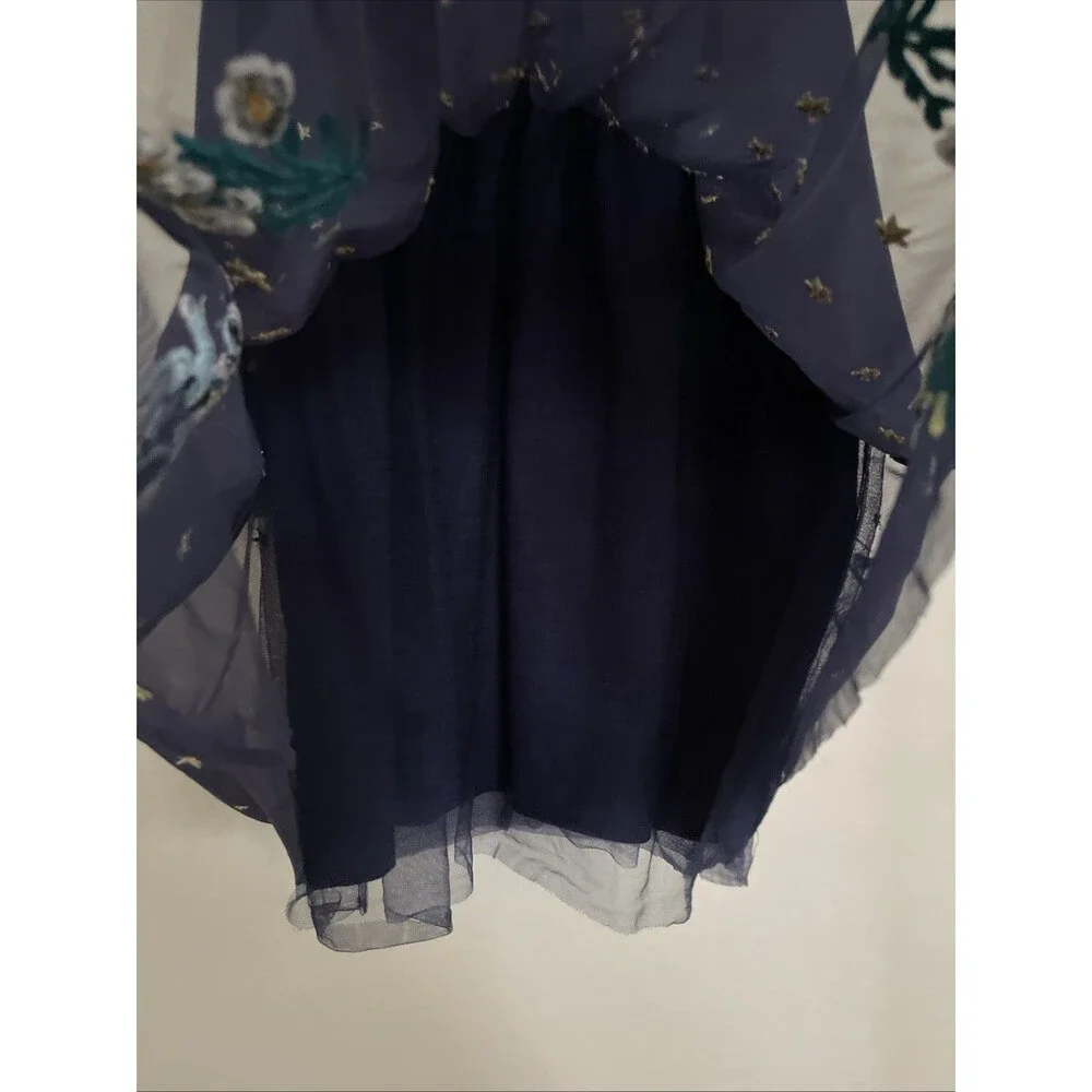 Hanna Andersson Long Sleeve Blue Embroidered Unicorn Tulle Dress Girls SZ 8